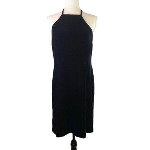 INC Black Velvet Silk Blend High Neck Halter Cocktail Dress Mini Length Size 14
